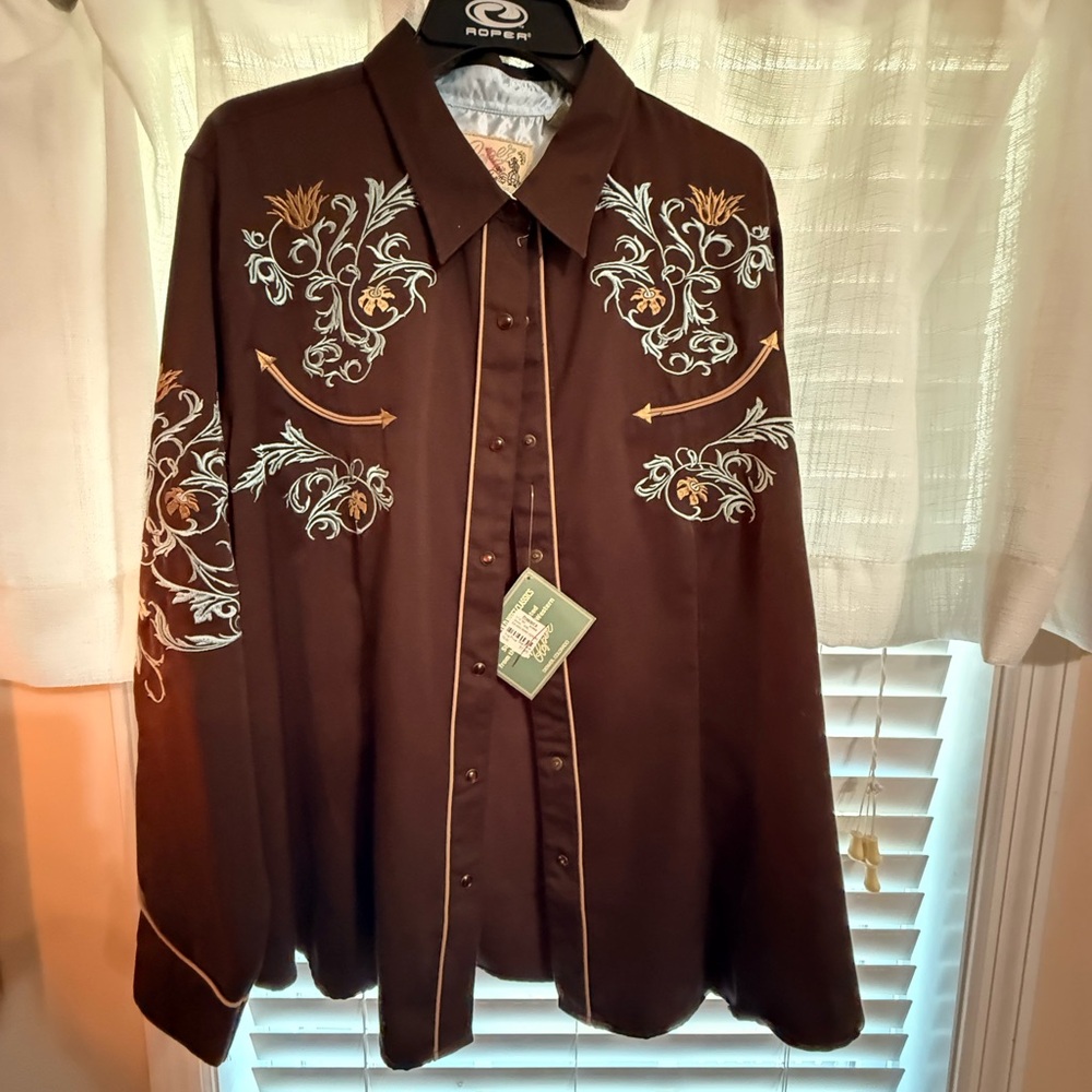 Roper Brown Embroidered Western Shirt